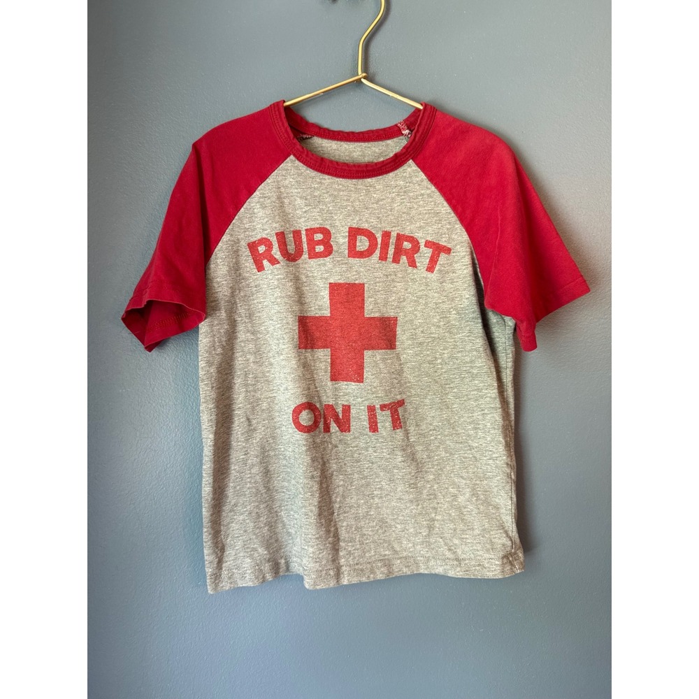 Baseballism Kids Rub Dirt On It Raglan Graphic T-Shirt Gray Red 5T